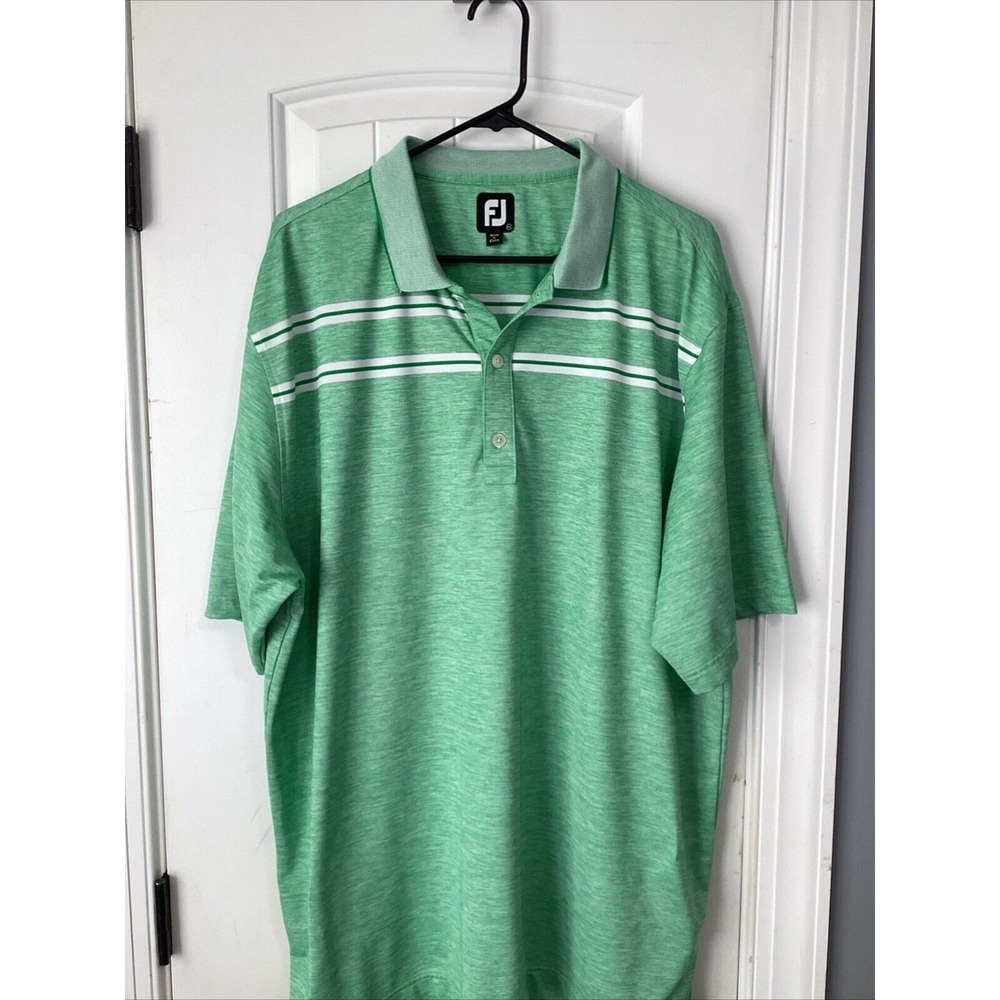 FootJoy FJ Men's green w/‎ white Athletic Fit short sleeve golf polo shirt XXL